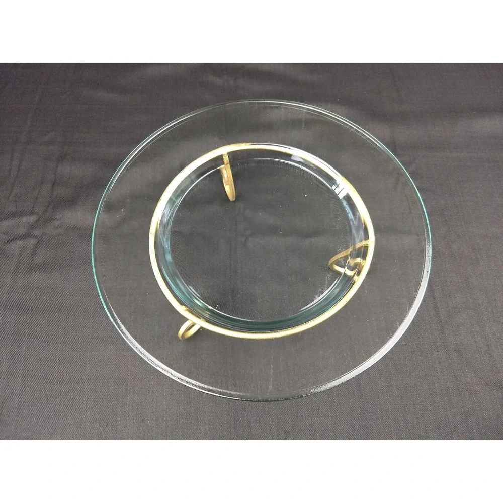 Litetyme 2 Piece Multi-Pillar Candle Clear Glass Tray Holder w/‎ Gold-Tone Stand